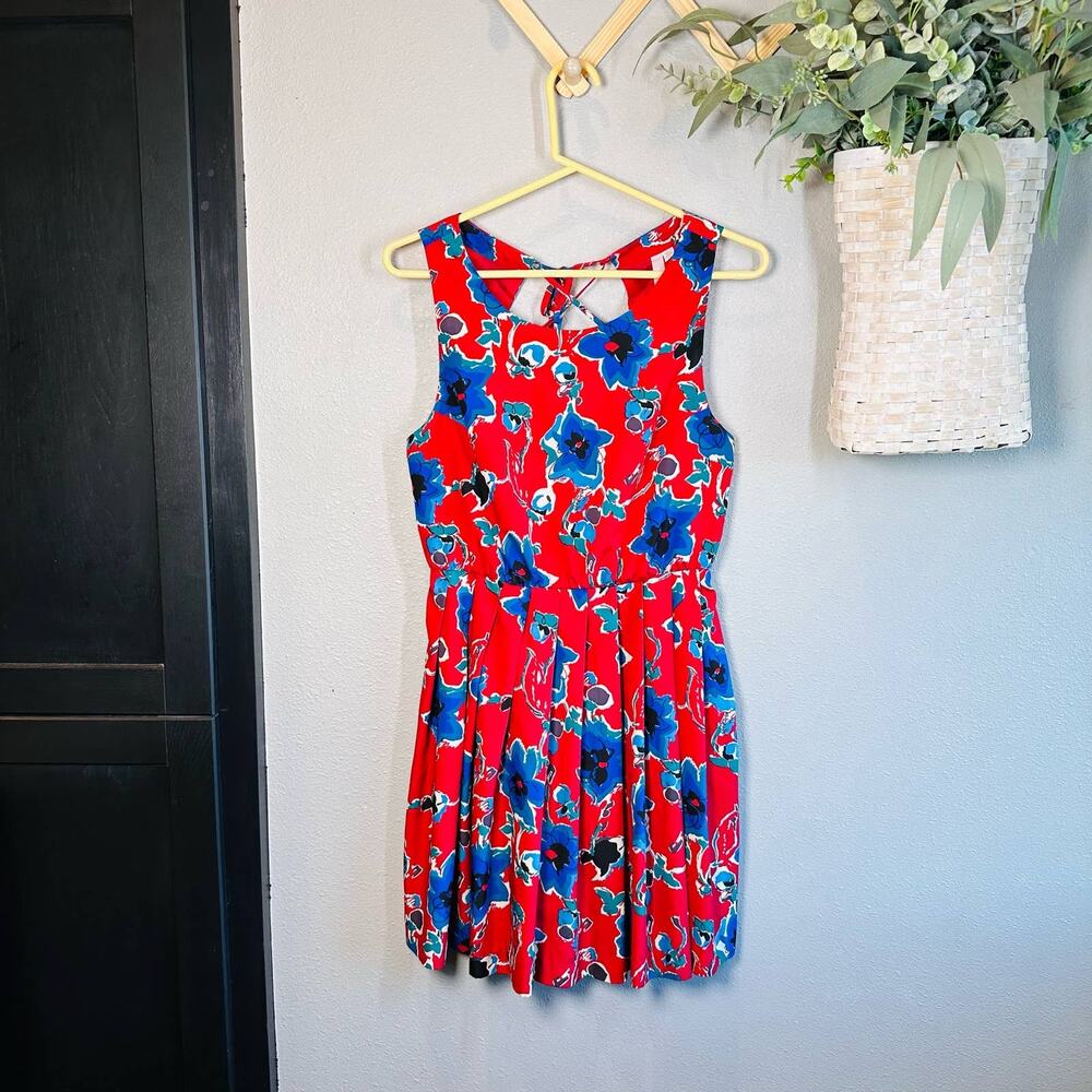 Urban Outfitters Reformed Womens Size 4 Red/Blue Floral Lace Up Back Mini Dress